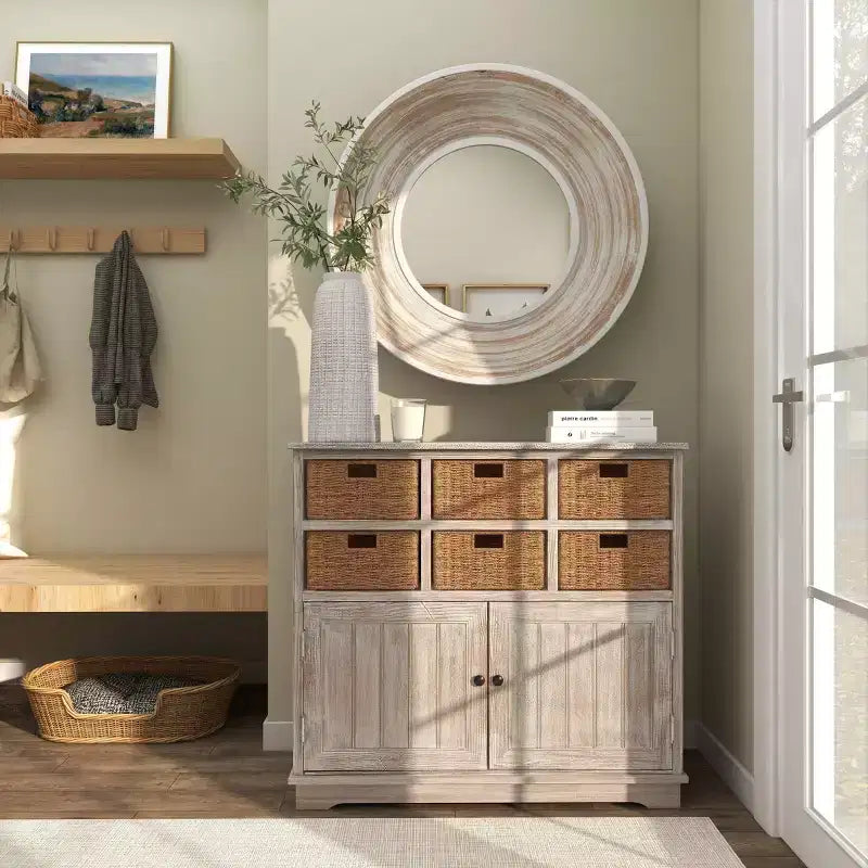 35x35 Wandspiegel aus Holz mit weiß gekalkter Optik in Creme – Olivia & May: Keine Montage erforderlich, MDF-Rahmen, für den Innenbereich