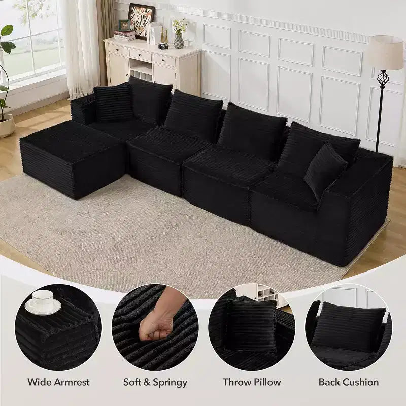 107/ 137 modulares Cloud-Sofa-Element, tiefes, rahmenloses Sofa, wandelbares, bequemes Bodensofa mit Hockern und Memory-Schaumstoff