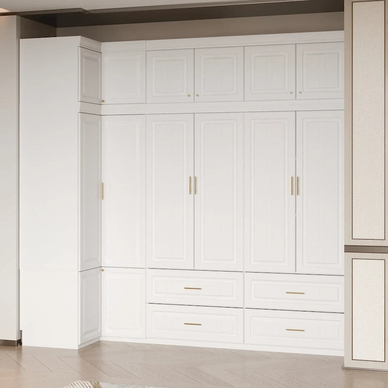 Kleiderschrank-Organizer, Kleiderschränke mit Hängestange und 4 Schubladen, großer Stauraum
