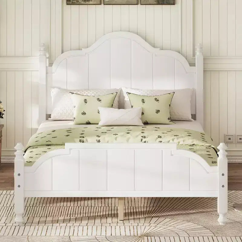Vintage-Plattformbettgestell in Queensize – Massivholz aus Kiefer, MDF-Kopfteil, kein Boxspringbett erforderlich