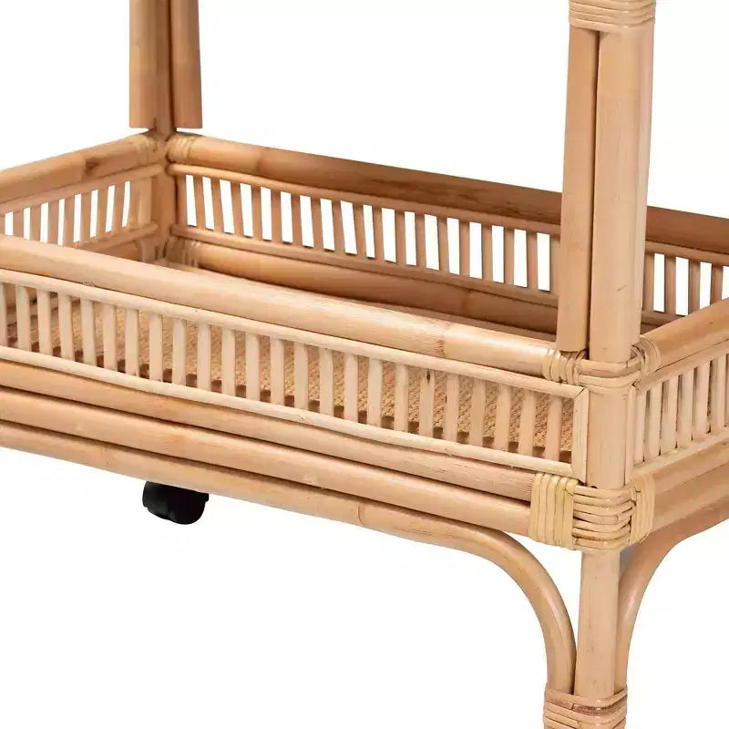 bali & pari Lombok Rattan-Servierwagen Naturbraun: Indoor-Barwagen mit Weinhalter, keine Montage erforderlich