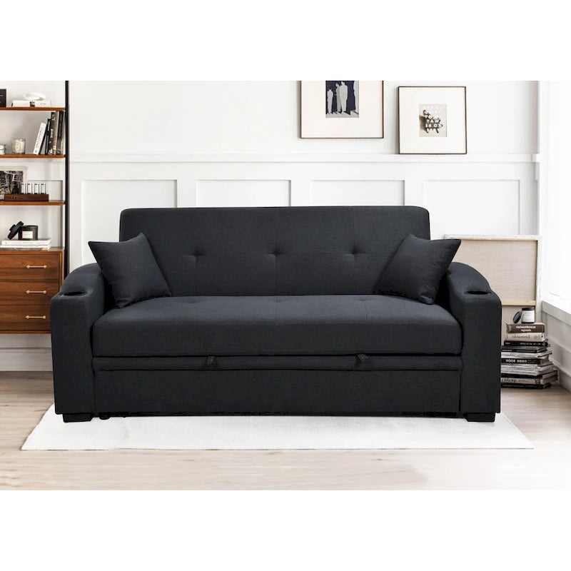 Roomfitters 75-Zoll modernes 3-in-1-Schlafsofa mit praktischem Ausziehbett, verstellbarer Rückenlehne, Getränkehaltern und Kissen