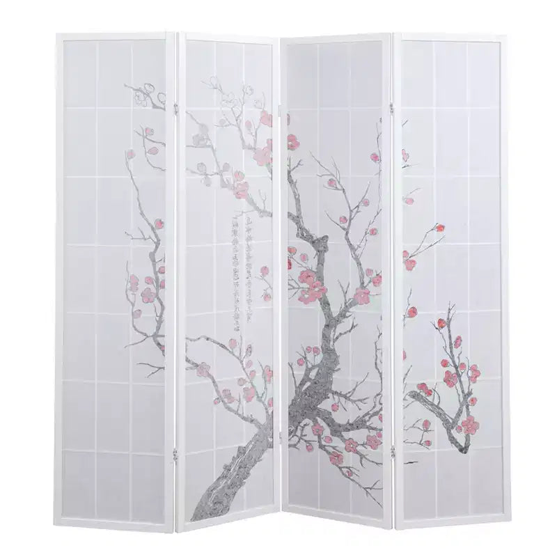 Roundhill Furniture Japanischer 4-Panel Raumteiler, Pflaumenblüte