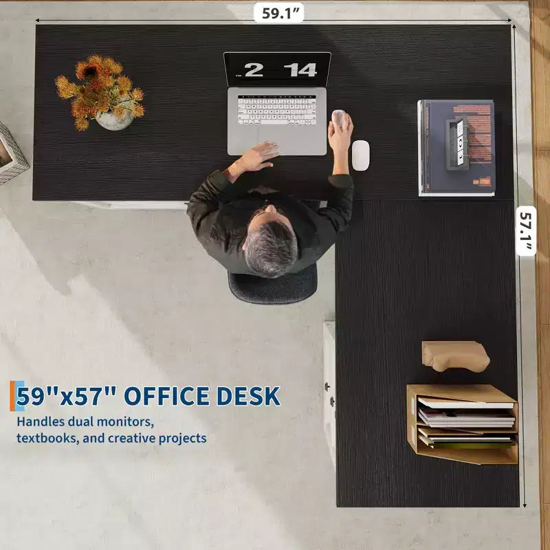 60 Zoll L-förmiger Executive-Schreibtisch im Landhausstil, Eck-Schreibtisch für das Home-Office mit Aktenschublade, Aufbewahrungsschrank & verstellbarem Fachboden