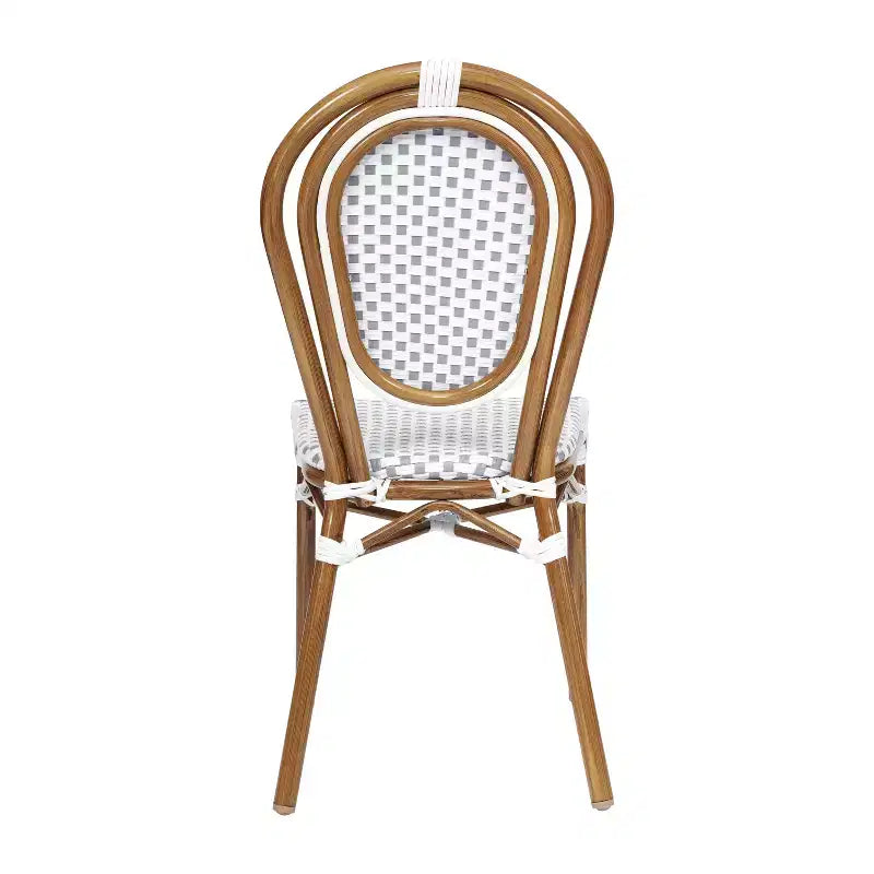 Flash Furniture Lourdes stapelbarer Thonet-Bistrostuhl für den gewerblichen Innen- und Außenbereich, PE-Rattan und Aluminiumgestell