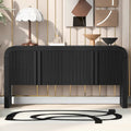 Geschwungenes Aufbewahrungsschrank-Sideboard mit 4 gestreiften Türen und verstellbaren Einlegeböden, moderner Flurschrank mit Kiefernholzbeinen