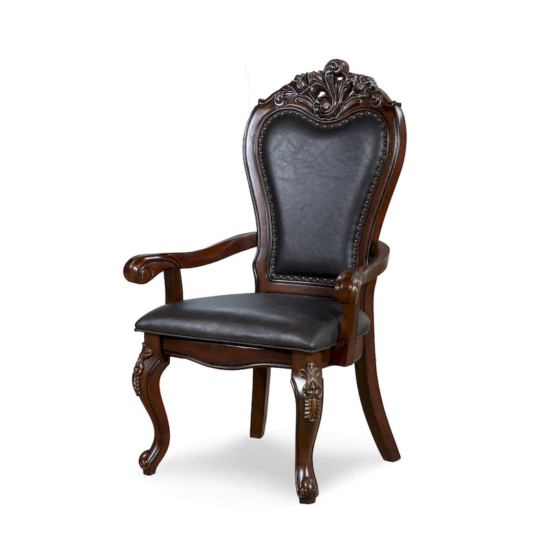 Furniture of America Eugene Traditionelle Esszimmer-Armstühle aus Massivholz mit Ziernagelbesatz und Cabriole-Beinen (2er-Set)