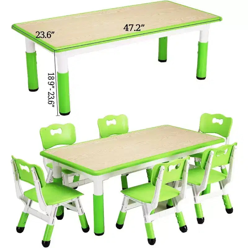 Kindertisch- und 6-Stuhl-Set, höhenverstellbarer Kindertisch und 6 Stühle für Kinder von 2–10 Jahren zum Basteln und Lernen, Tischplatte zum Beschriften, rutschfeste Tischbeine