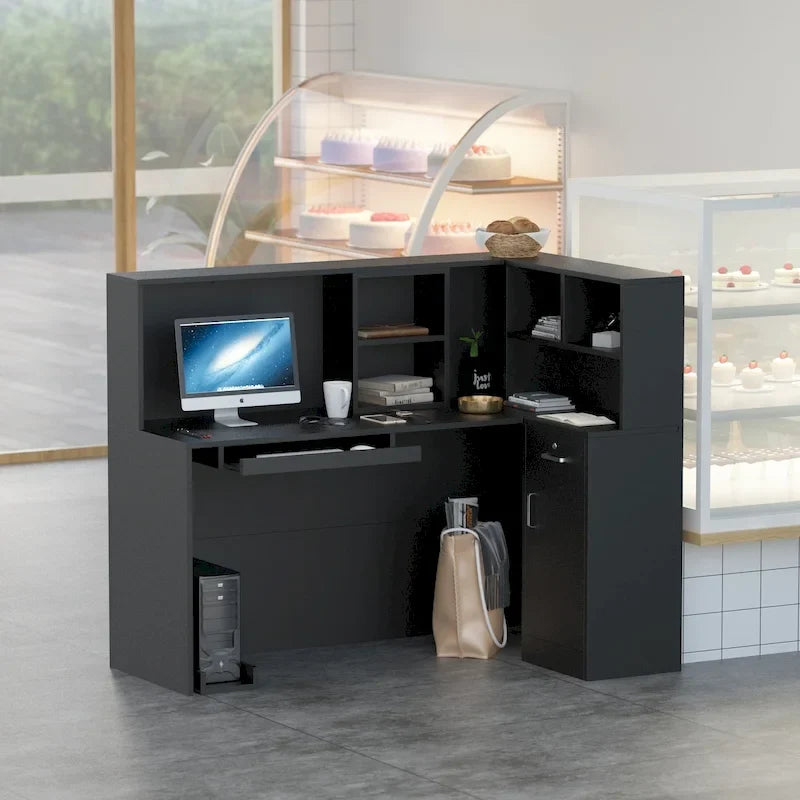 L-förmiger Empfangstresen aus Holz, Büroschreibtisch mit Computerplatz