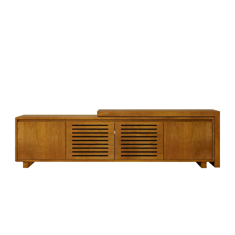 Erweiterbarer Mid-Century TV-Schrank mit 4 Staufächern und Lochtür für Wohnzimmer-Entertainment-Center