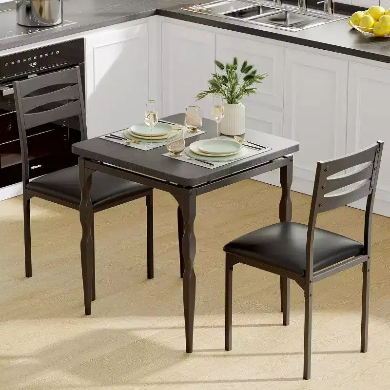 3-teiliges Esszimmer-Set für kleine Räume, Tisch & 2 Stühle mit Spiralbeinen, Kompaktes Küchentisch-Set für Wohnungen