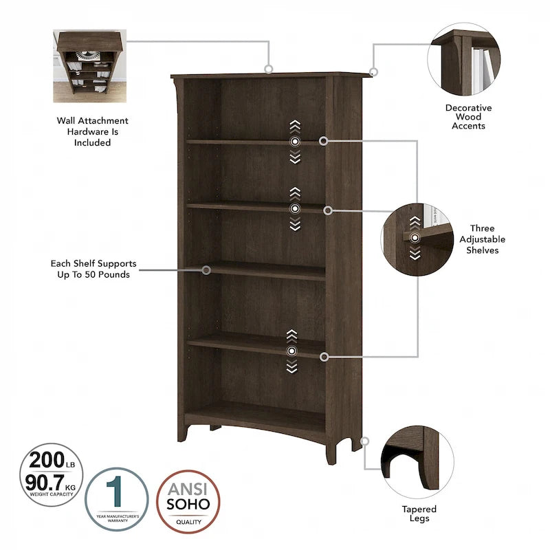 Salinas hohes Bücherregal mit 5 Ablagefächern (2er-Set) von Bush Furniture
