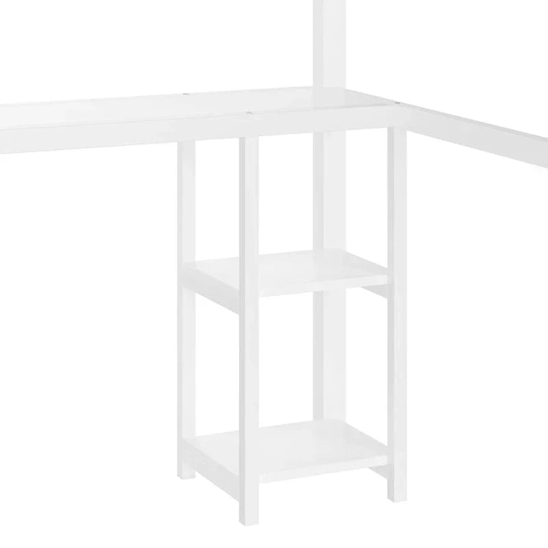 Queensize-Hochbett – Einbauschrank und Schreibtisch, Metallgestell mit Regalen