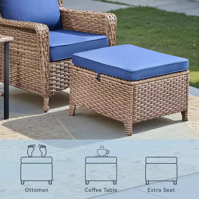 GDFStudio Halston Outdoor-Korbsessel-Set mit Kissen und Beistelltisch