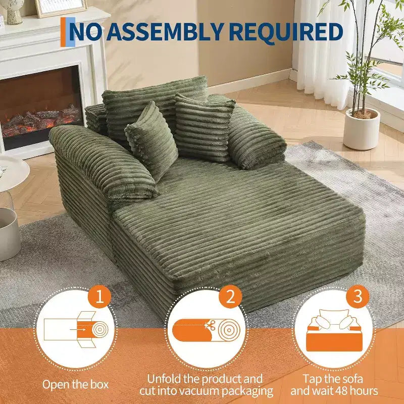 Übergroßes Chaiselongue-Sofa, Cord-Schlafsofa mit Kissen und breiten Armlehnen für Wohnzimmer, Schlafzimmer und Heimkino