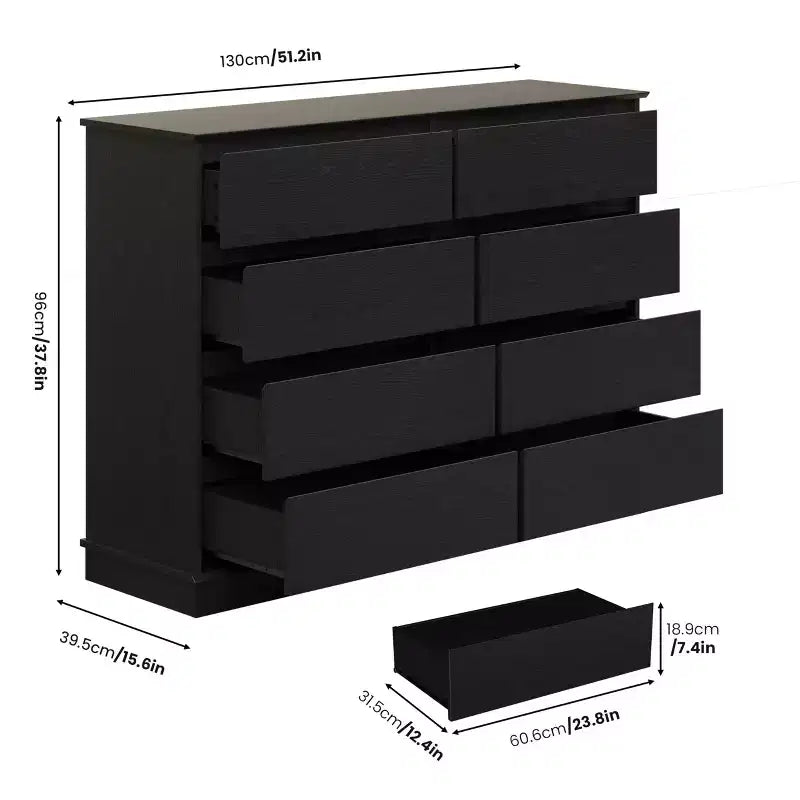 Moderne Schlafzimmerkommode mit 8 Schubladen, Holz-Kommode als Aufbewahrungseinheit für den Kleiderschrank, breiter Schubladenschrank