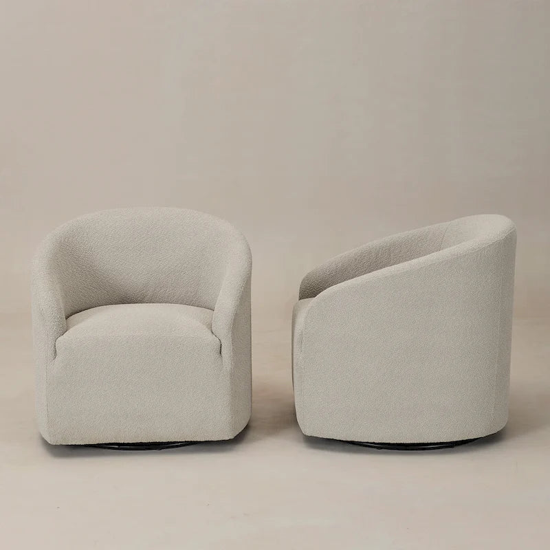 KINWELL 32 W Bouclé-gepolsterter drehbarer Fasssessel (2er-Set)