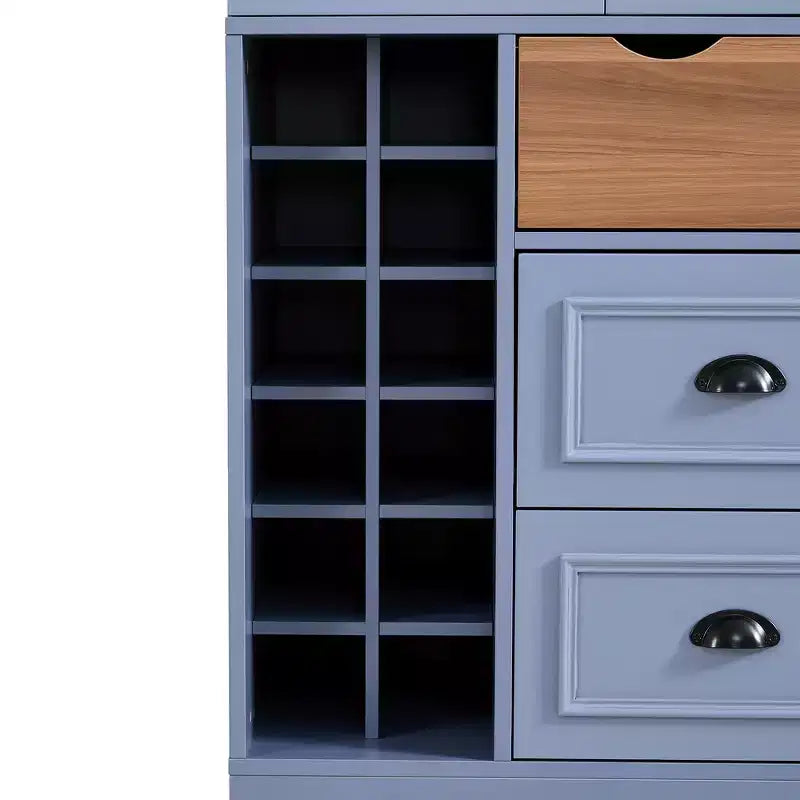 Whisen 71 Zoll hoher freistehender Küchenschrank, großer Vorratsschrank für das Esszimmer, Anrichte mit 4 Falttüren, Regalen und Weinregalen