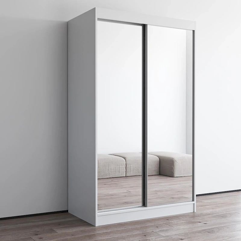 Spiegel-Kleiderschrank mit 2 Türen in Hochglanz-Optik | 120 oder 150 cm breit
