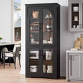 178 cm hoher Küchenschrank, moderner Vitrinenschrank mit 4 gewölbten Glastüren und verstellbaren Einlegeböden, für Küche, Wohnzimmer, Esszimmer, Badezimmer