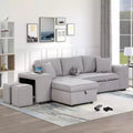 104,5 Zoll L-förmige Schlafcouchgarnitur mit Stauraum-Chaiselongue und 2 Hockern – 3-Sitzer-Schlafsofa mit Schlaffunktion für das Wohnzimmer