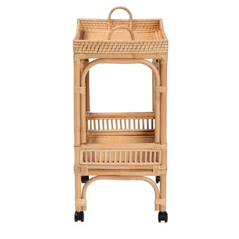 bali & pari Lombok Rattan-Servierwagen Naturbraun: Indoor-Barwagen mit Weinhalter, keine Montage erforderlich