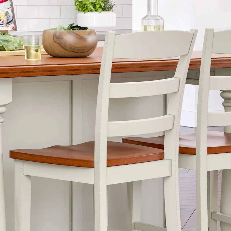 Homestyles Monarch 3-teiliges Kücheninsel-Set aus cremeweißem Holz mit ausklappbarer Holzplatte – 48 x 25 x 36