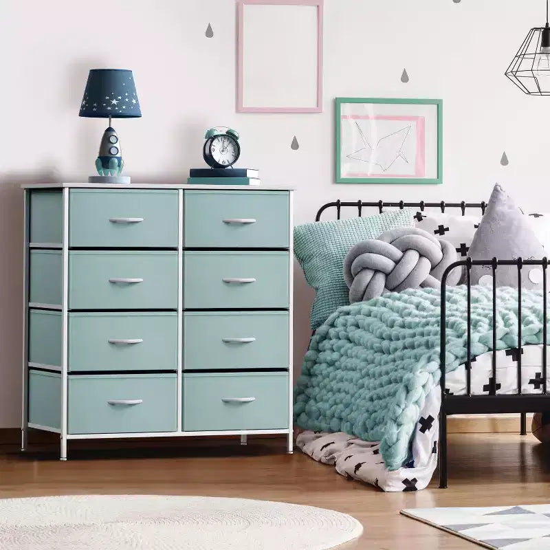 Sorbus Kommode mit 8 Schubladen – Aufbewahrungsmöbel mit Stahlrahmen, Holzoberfläche und Stoffkörben – für Schlafzimmer, Kleiderschrank, Büro und mehr
