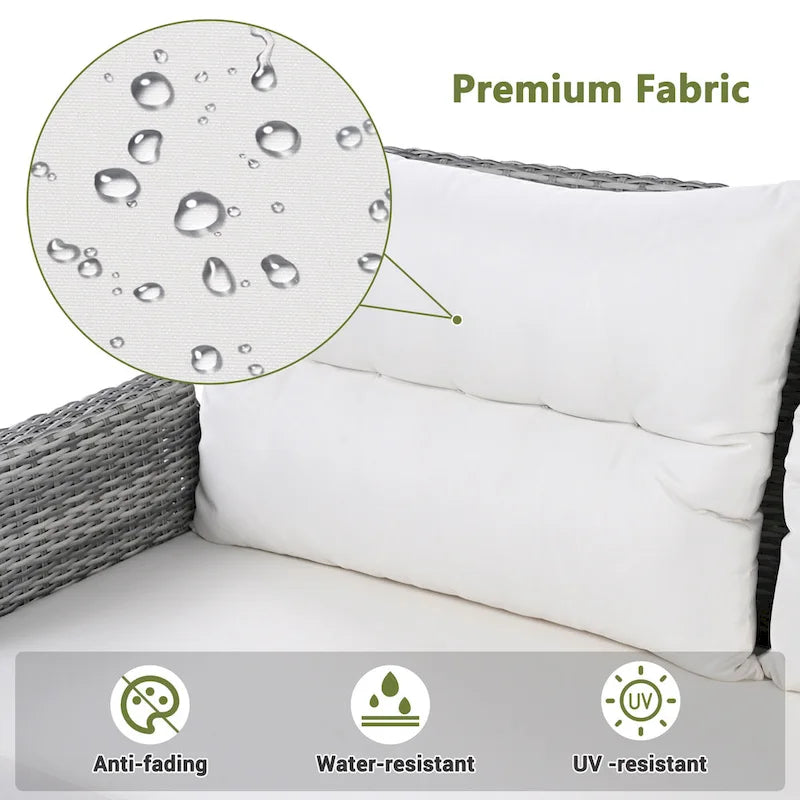 Outdoor-Rattan-Ecksofa-Set mit verstellbarem Tisch und Relaxsesseln