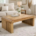 Royal Hampton Couchtisch, handgefertigt aus natürlichem Akazienholz, rechteckig, abgerundete Wasserfall-Tischplatte, 91 cm