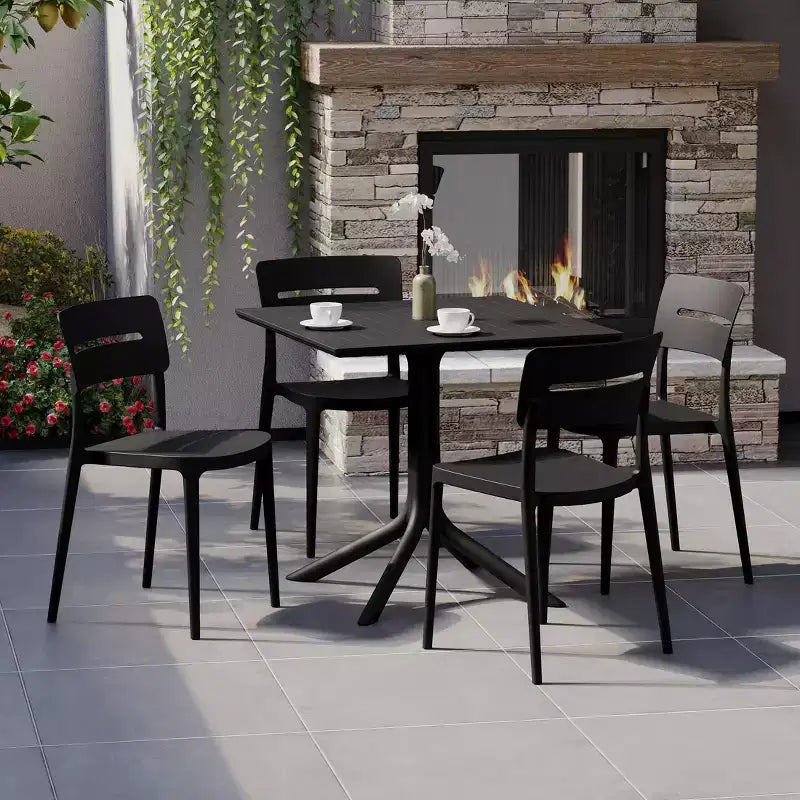 WestinTrends Playa Modern 5-teiliges Essgruppe aus Kunstharz für die Terrasse mit stapelbaren Terrassenstühlen