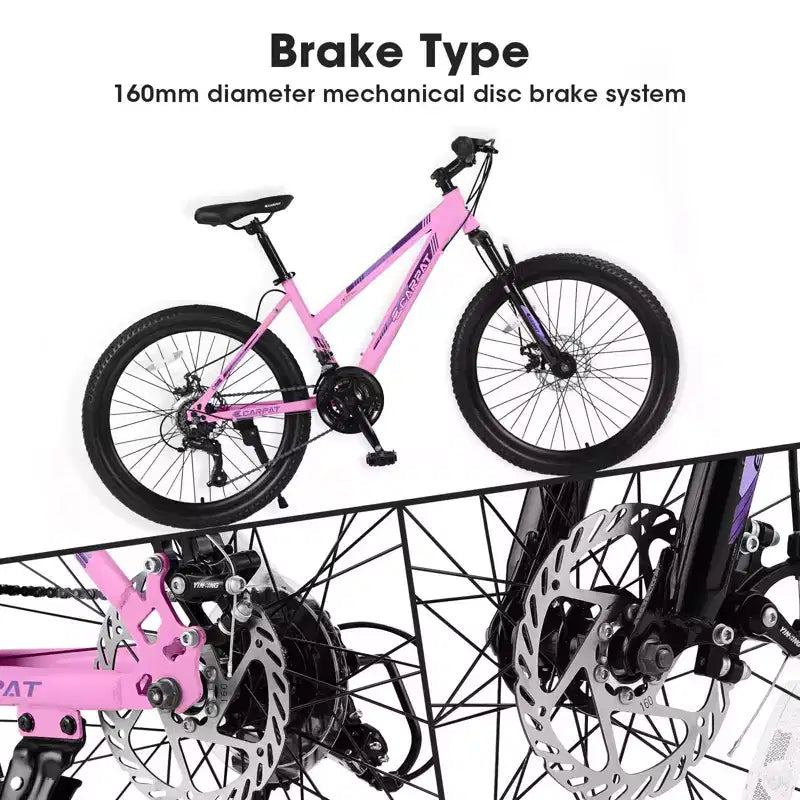 NAYSAYE Fahrrad 26 Zoll Mountainbike mit 21-Gang-Schaltung und Dual-Scheibenbremsen für Teenager und Damen, Pink, 65*24,8*37,4