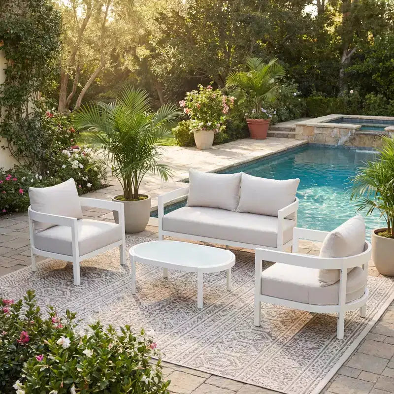 ModernLuxe 4/5-tlg. Outdoor-Sofaset, Terrassen-Sitzgruppe mit Couchtisch, wetterfesten Kissen & rostbeständigem Rahmen