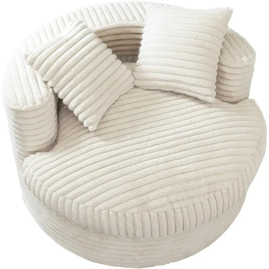 WOWMAX 47-Zoll runder Chaiselongue-Sessel für den Innenbereich, gepolstertes Bodensofa aus Cord mit extrabreiter Liegefläche und 2 Zierkissen