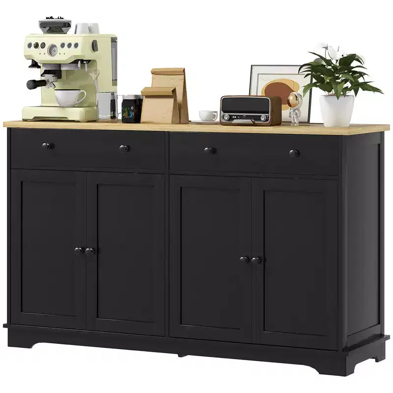 HOMCOM Sideboard-Buffetschrank mit Stauraum, moderner Küchenschrank mit 4 Türen, 2 Schubladen und 2 verstellbaren Einlegeböden, Kaffeebar-Schrank