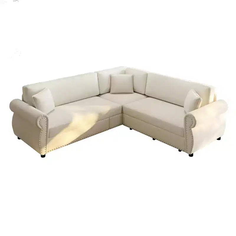 Homy Casa 88 L-förmiges Schlafsofa mit Ausziehbett, Chenille-Polsterung, 5-Sitzer, Beige