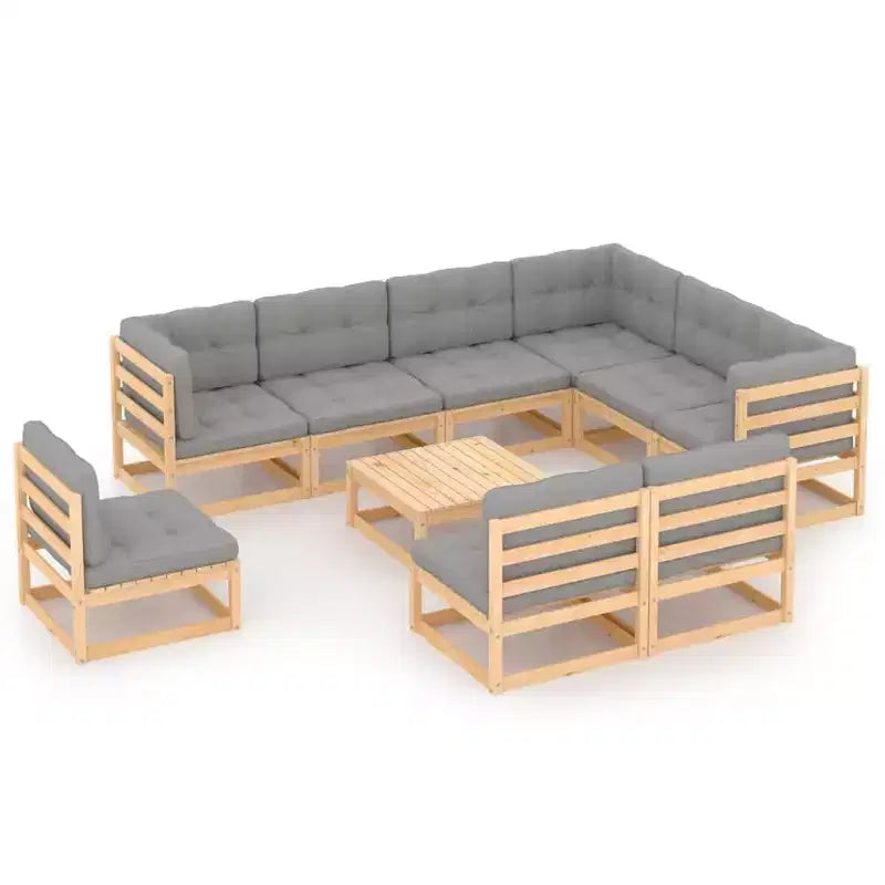 vidaXL 10-teiliges Gartenmöbelset, Outdoor-Ecksofa aus massivem Kiefernholz