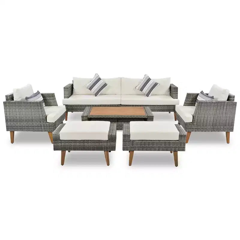 Whisen 6-teiliges Allwetter-PE-Geflecht-Sofaset, Outdoor-Rattan-Sofa mit Doppelkissen