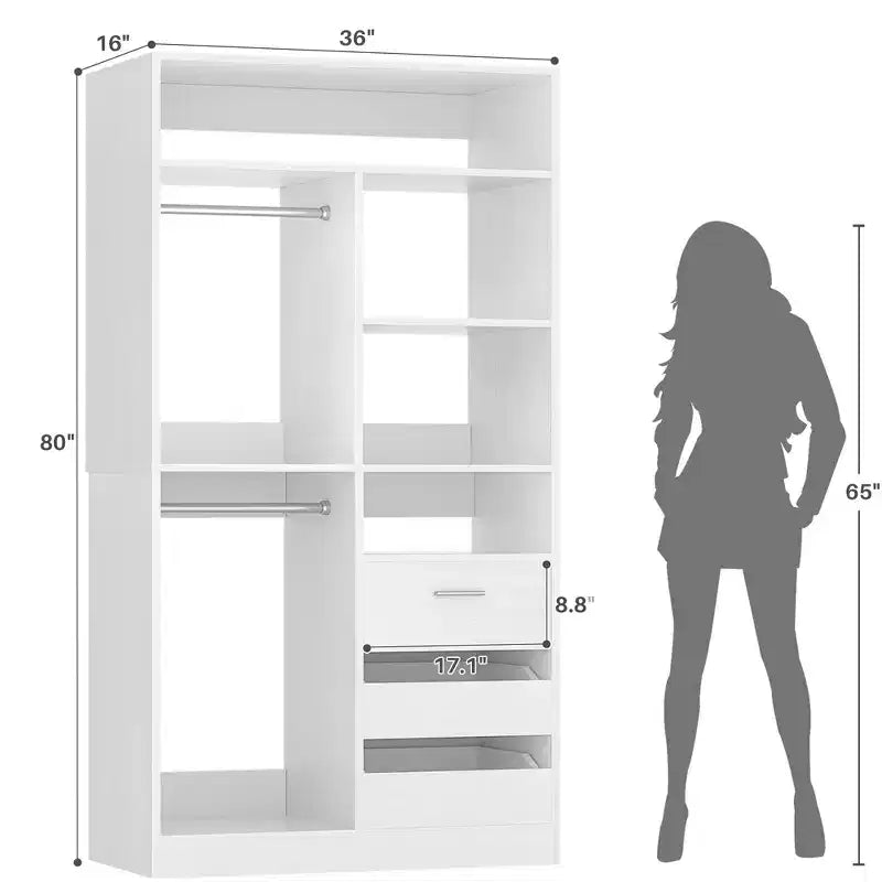 Schrank-Organizer mit Holzschubladen, freistehendes Schranksystem mit Kleiderstangen
