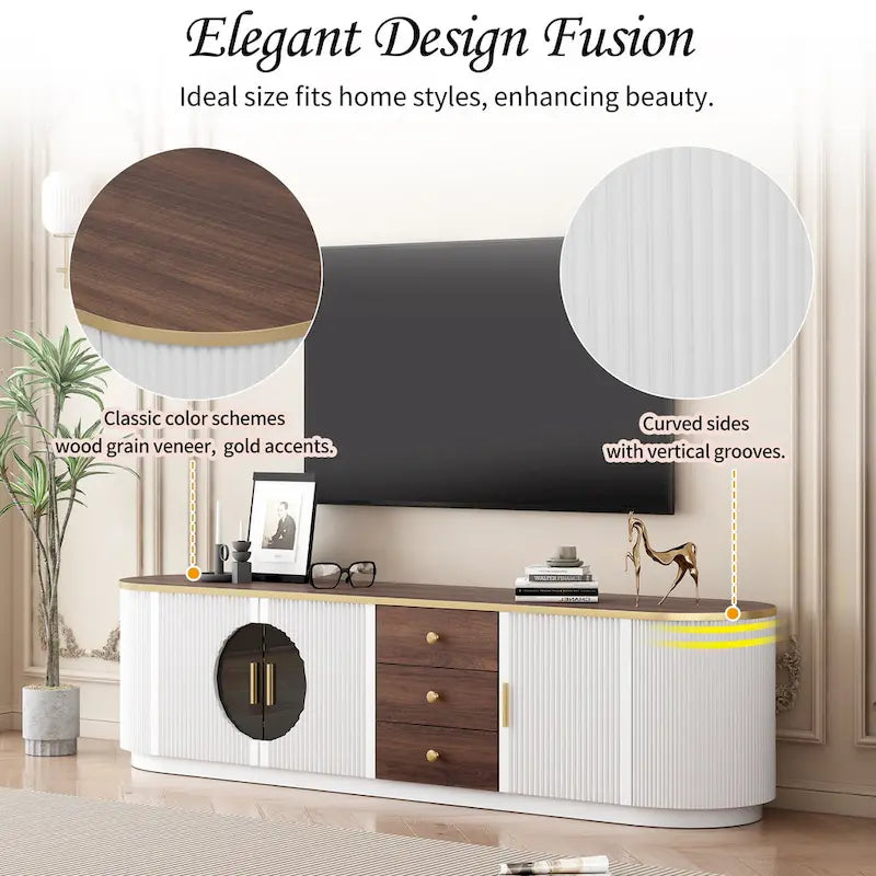 70,8-Zoll modernes minimalistisches TV-Lowboard für Fernseher bis 80 Zoll, Entertainment-Center mit 3 Schubladen und 1 Ablage mit Metallgriffen