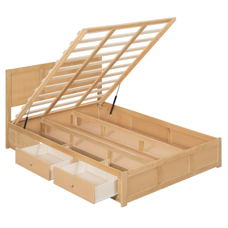 Holz-Plattformbett mit Stauraum und 2 Schubladen