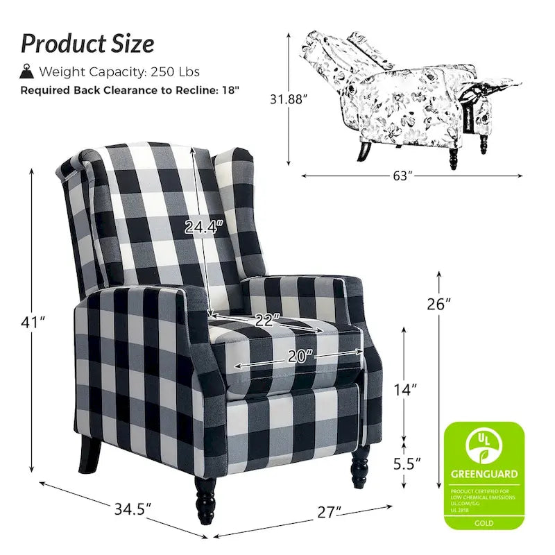 Manueller Mid-Century-Modern-Relaxsessel mit Rückstellfunktion und Ohrensesseldesign
