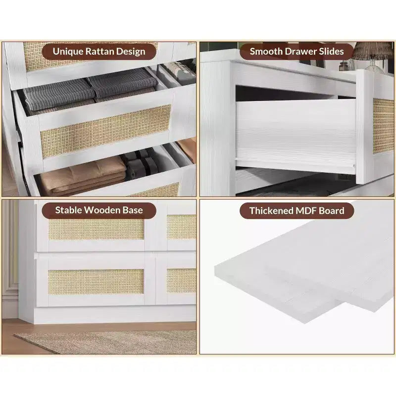 Kommode fürs Schlafzimmer, Rattan-Kommode mit 9 Schubladen für den Kleiderschrank, Doppelholz-Kommoden & Schubladenschränke