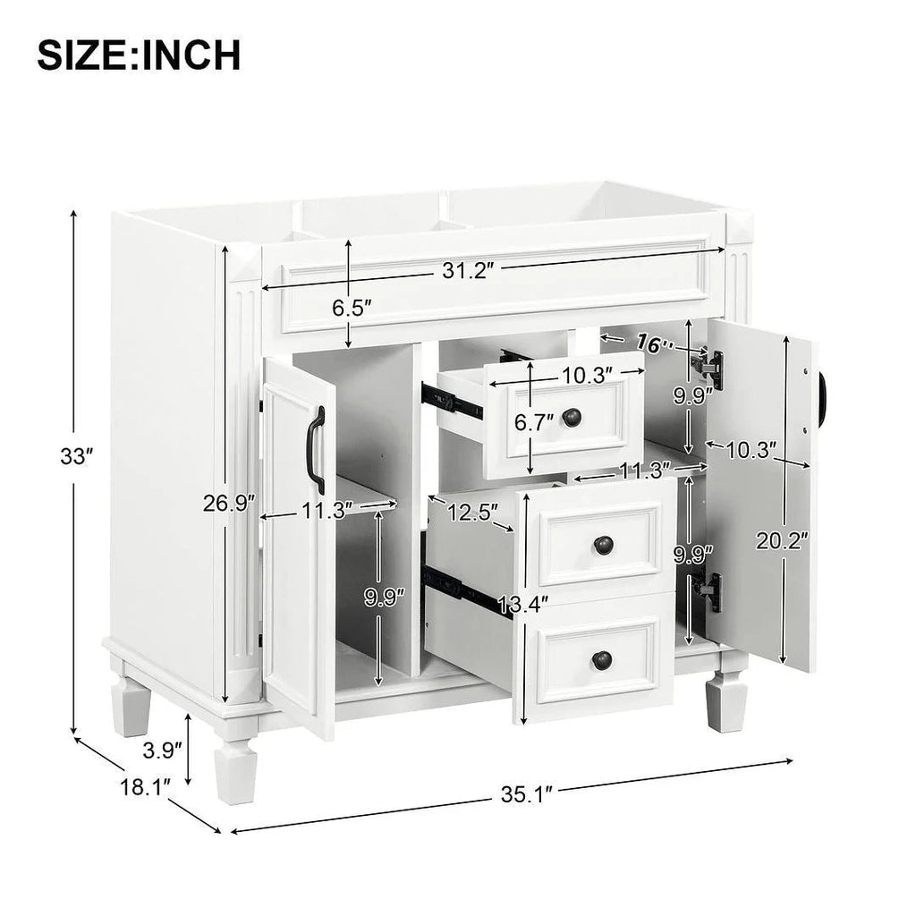 36" Moderner Badezimmer-Waschtisch mit Aufsatzwaschbecken und Spiegelschrank, 2 Türen und 2 Schubladen