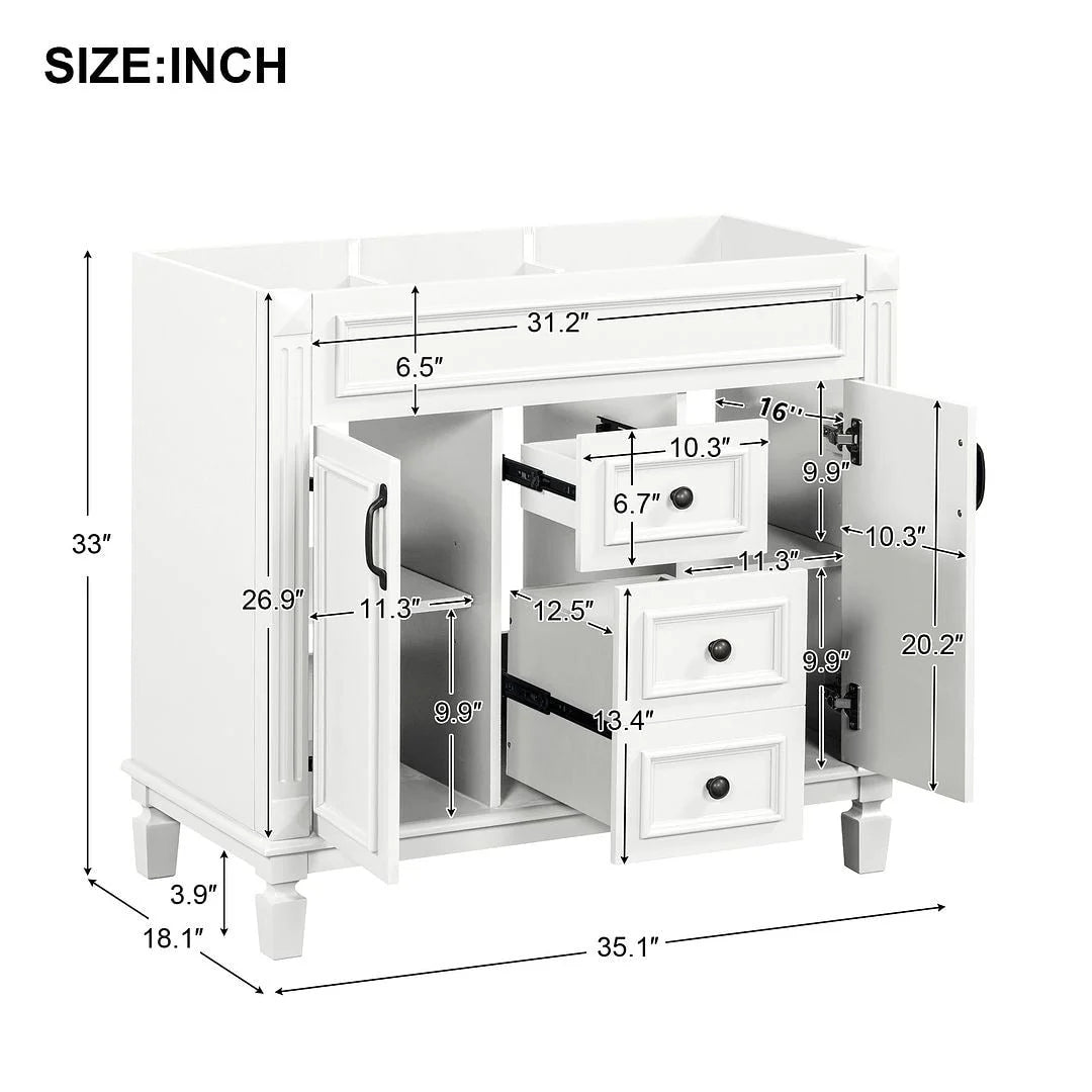 36" Moderner Badezimmer-Waschtisch mit Aufsatzwaschbecken und Spiegelschrank, 2 Türen und 2 Schubladen