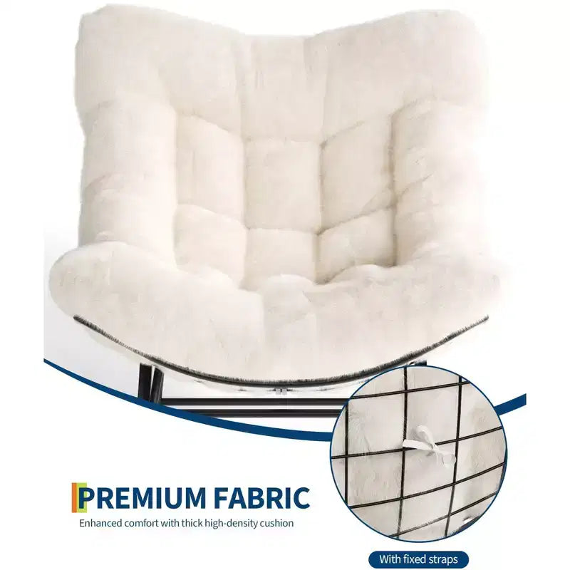 Übergroßer Papasan-Schaukelstuhl mit Ottomane und weichem Plüschkissen, Lounge-Sessel mit Fußstütze und stabilem Metallrahmen, Eier-Schaukelstuhl für das Wohnzimmer