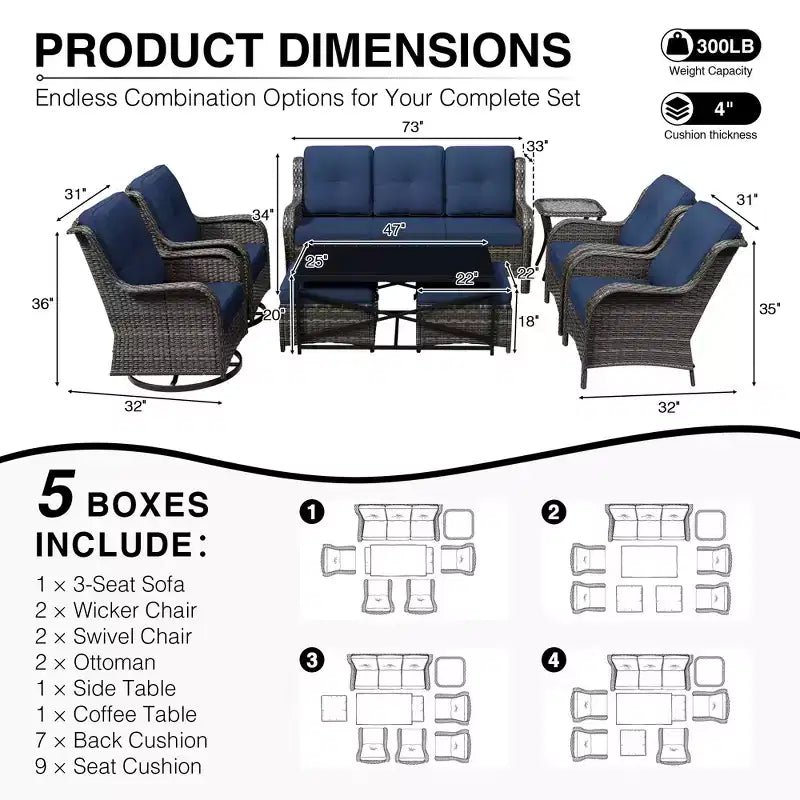 UPTIOT Premium Outdoor-Lounge-Set mit Sofa, Drehstühlen und Fußhocker für ultimativen Komfort und Stil
