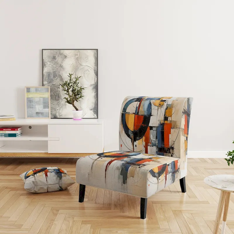 Designart Colorful Mid Century Abstract Fusion I Polsterter Mid-Century Akzentsessel und Mid-Century Modern Sessel