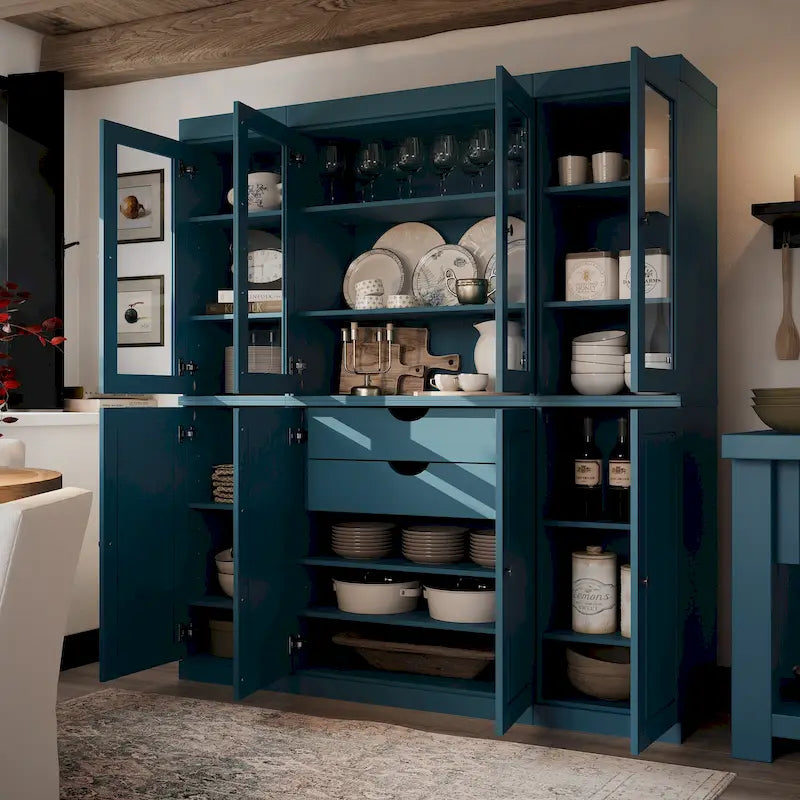 Küchenbuffet aus 100 % Massivholz mit Glas- oder Holztüren und 2-Schubladen-Set, 65 x 71,5