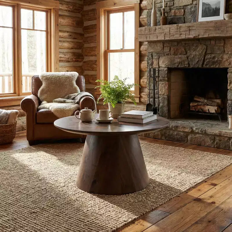 Runder Couchtisch aus MDF mit Walnuss-Holzmaserung, 60 cm Durchmesser, 35 cm Höhe